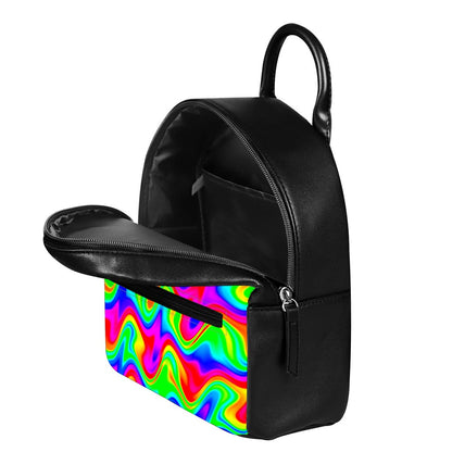 Psychedelic Rainbow Trippy Print Leather Backpack