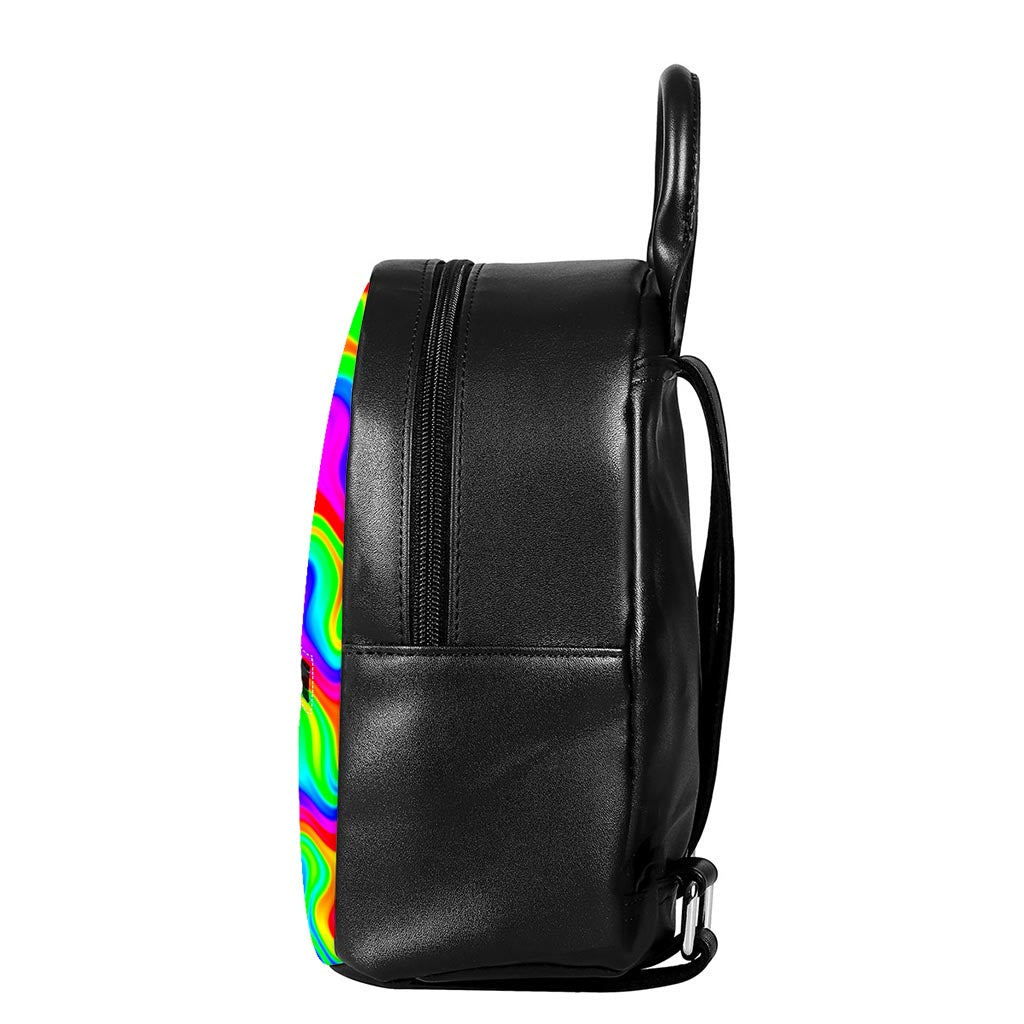 Psychedelic Rainbow Trippy Print Leather Backpack