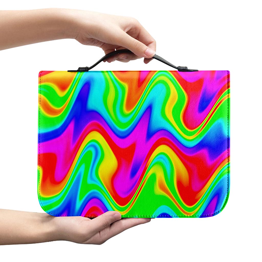 Psychedelic Rainbow Trippy Print Leather Bible Cover