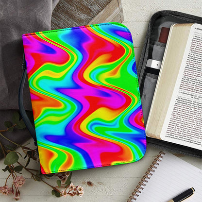 Psychedelic Rainbow Trippy Print Leather Bible Cover