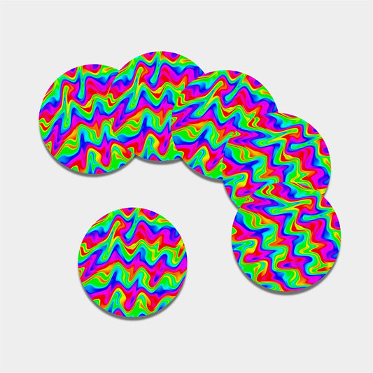 Psychedelic Rainbow Trippy Print Leather Coaster Set