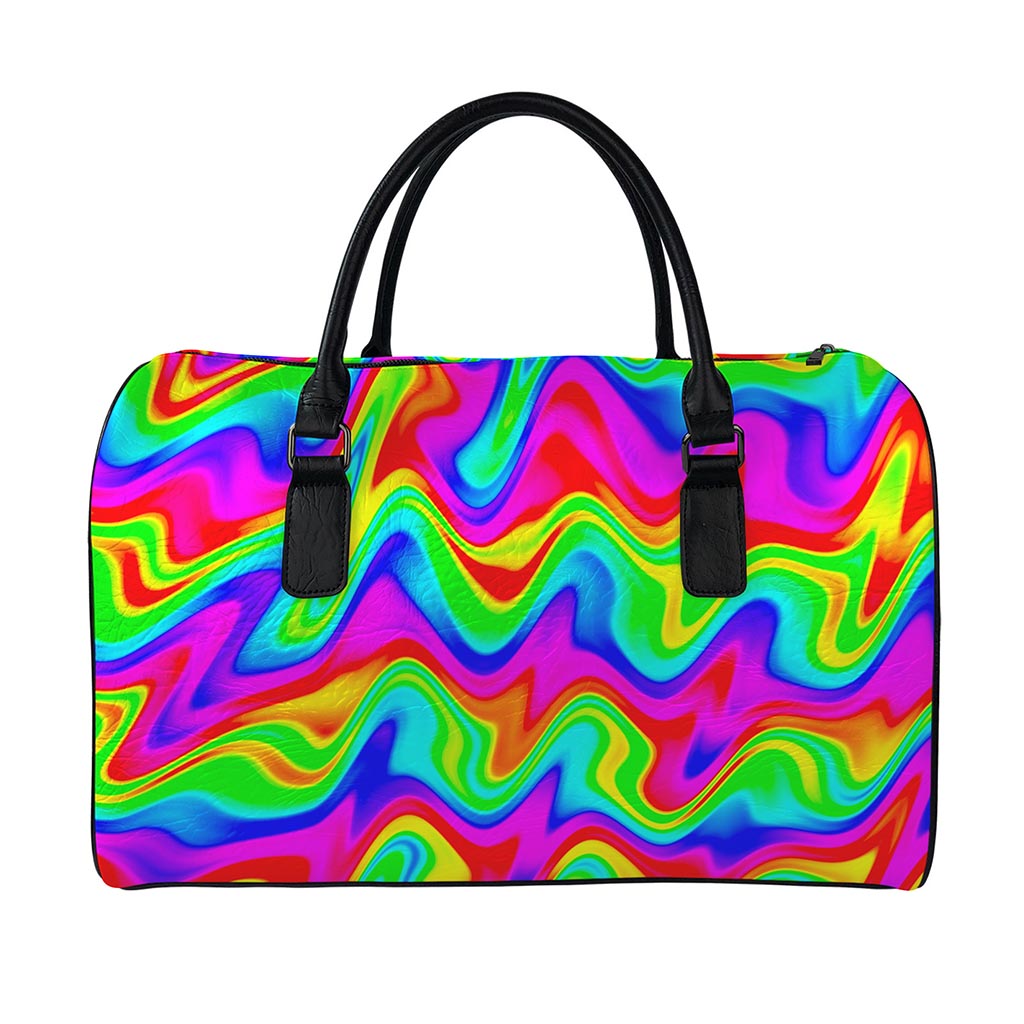 Psychedelic Rainbow Trippy Print Leather Duffle Bag
