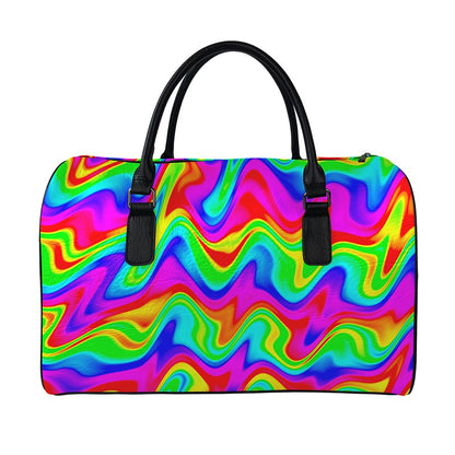 Psychedelic Rainbow Trippy Print Leather Duffle Bag