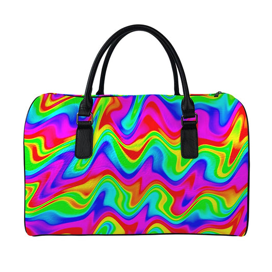 Psychedelic Rainbow Trippy Print Leather Duffle Bag