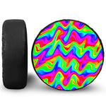 Psychedelic Rainbow Trippy Print Leather Spare Tire Cover