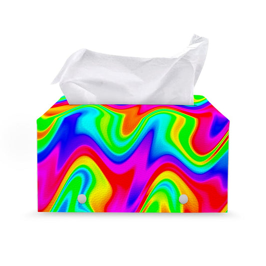 Psychedelic Rainbow Trippy Print Leather Tissue Box Cover