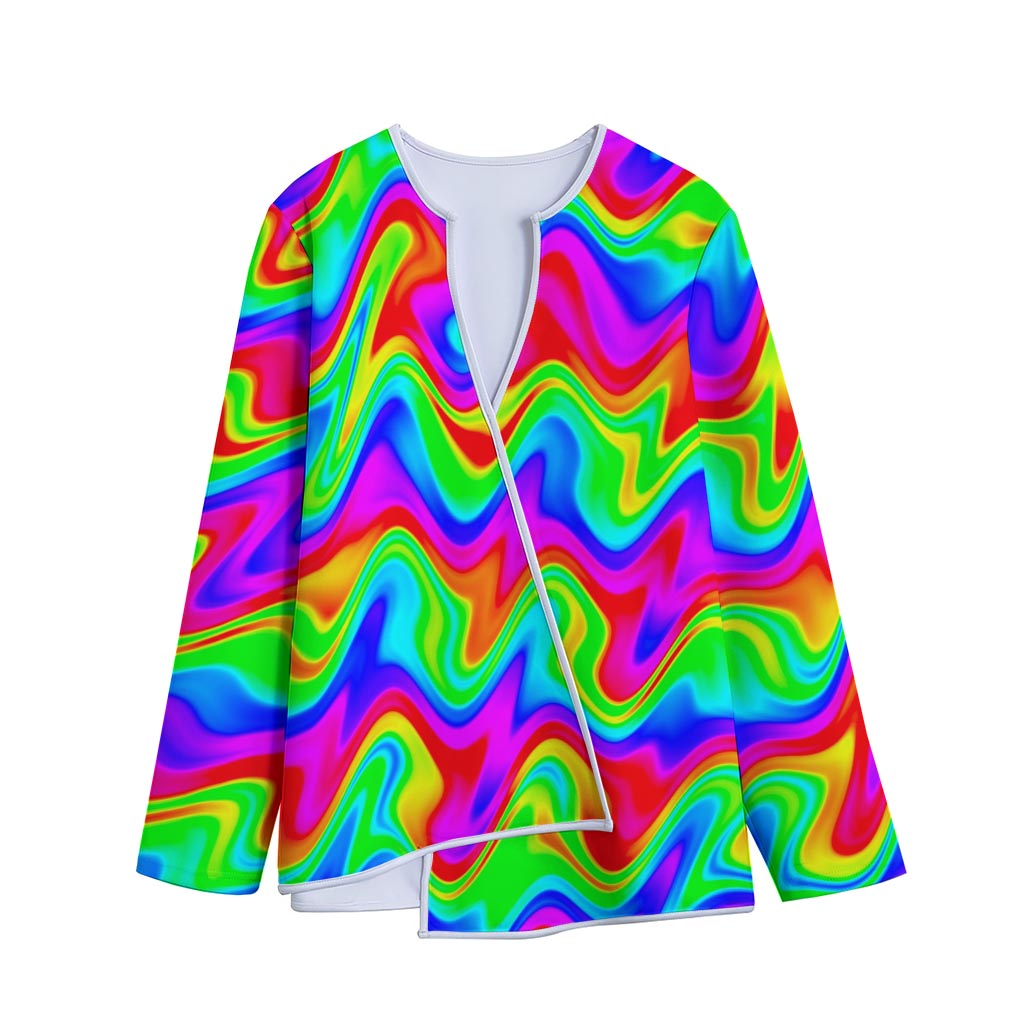 Psychedelic Rainbow Trippy Print Long Sleeve Short Coat