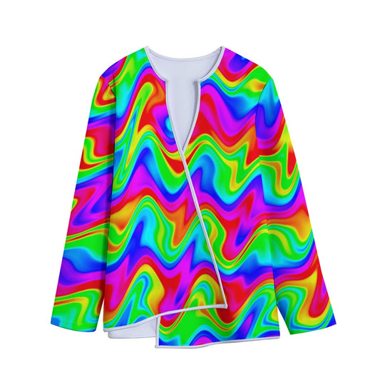 Psychedelic Rainbow Trippy Print Long Sleeve Short Coat
