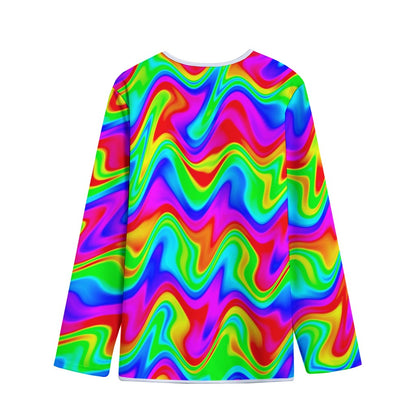 Psychedelic Rainbow Trippy Print Long Sleeve Short Coat