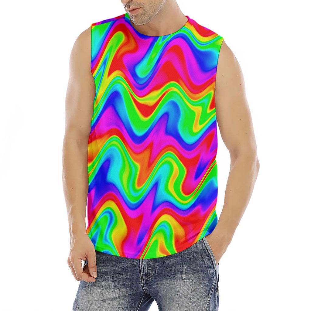 Psychedelic Rainbow Trippy Print Men's Fitness Tank Top
