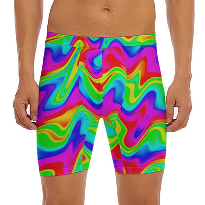 Psychedelic Rainbow Trippy Print Men's Long Boxer Briefs