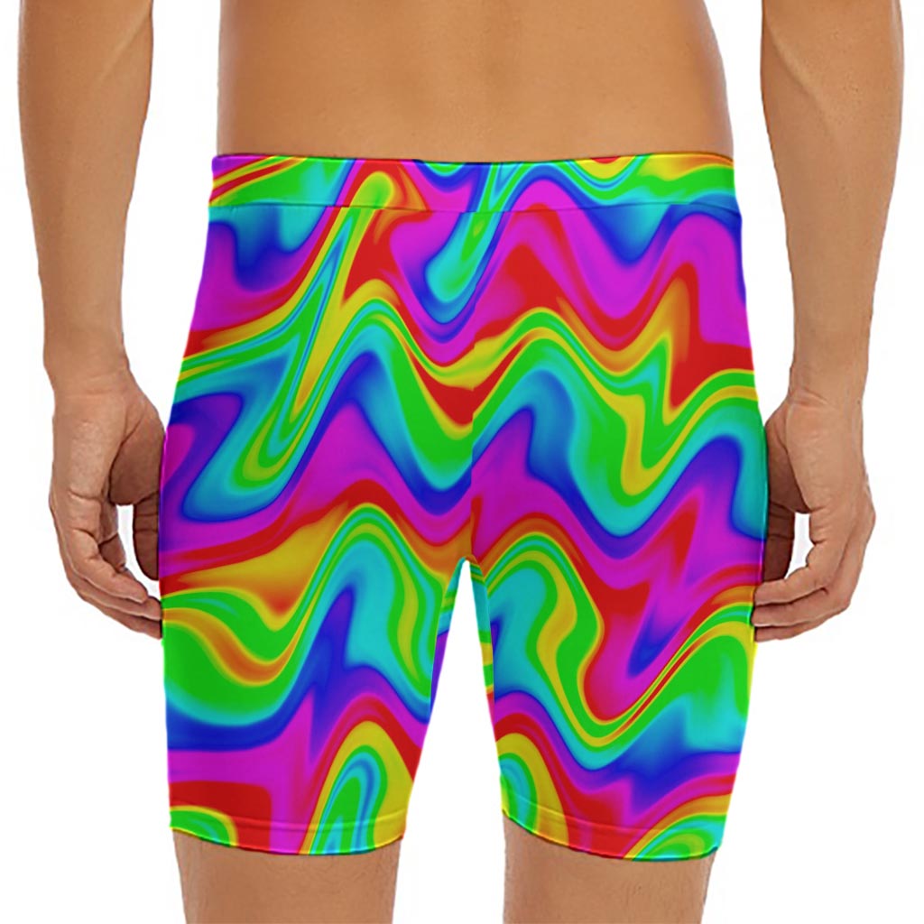 Psychedelic Rainbow Trippy Print Men's Long Boxer Briefs
