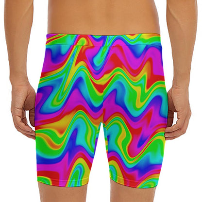 Psychedelic Rainbow Trippy Print Men's Long Boxer Briefs