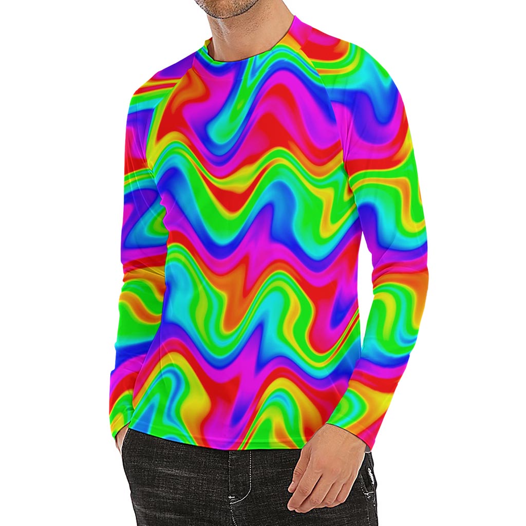Psychedelic Rainbow Trippy Print Men's Long Sleeve Rash Guard