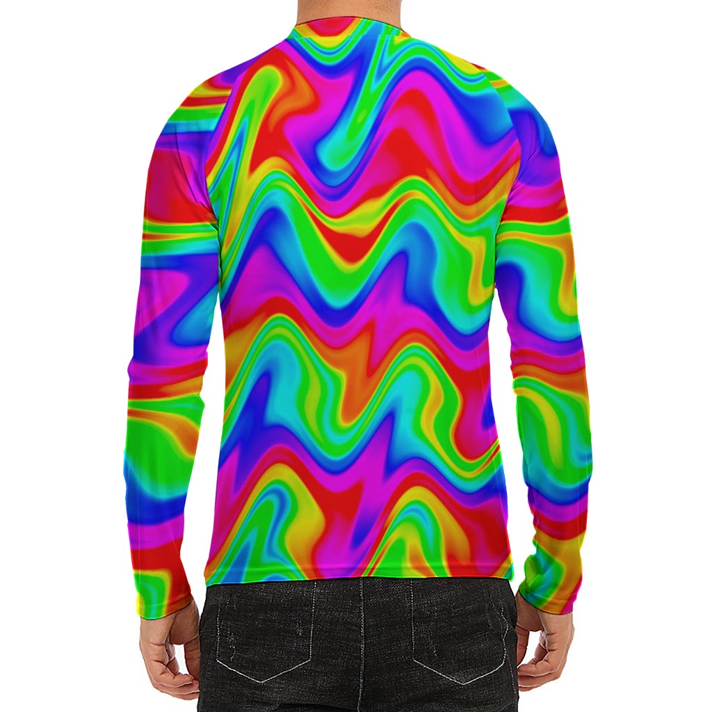 Psychedelic Rainbow Trippy Print Men's Long Sleeve Rash Guard