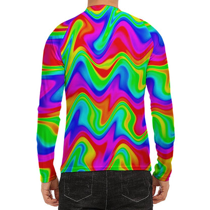 Psychedelic Rainbow Trippy Print Men's Long Sleeve Rash Guard