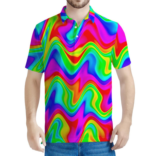 Psychedelic Rainbow Trippy Print Men's Polo Shirt
