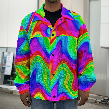 Psychedelic Rainbow Trippy Print Men's Shirt Jacket