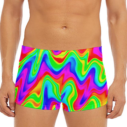 Psychedelic Rainbow Trippy Print Men's Short Boxer Briefs