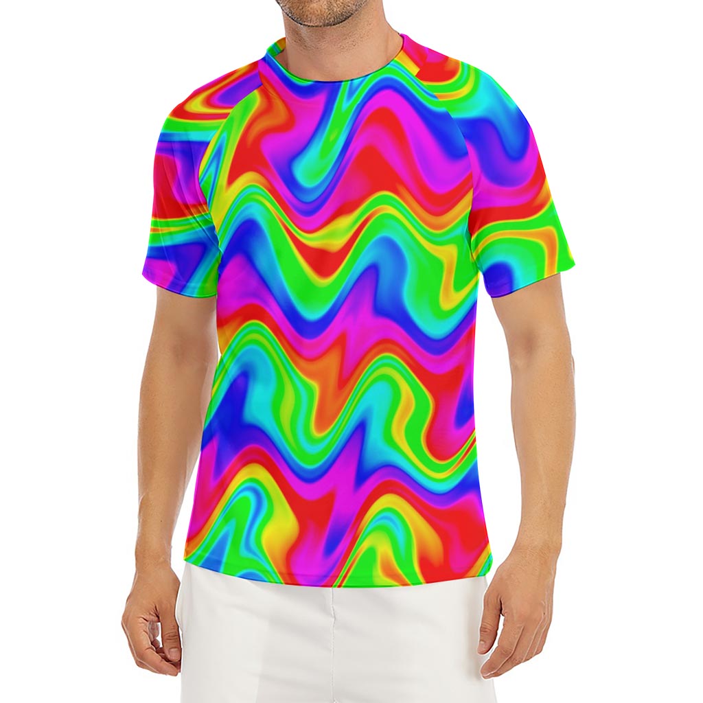 Psychedelic Rainbow Trippy Print Men's Short Sleeve Rash Guard