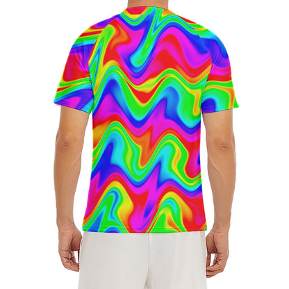 Psychedelic Rainbow Trippy Print Men's Short Sleeve Rash Guard
