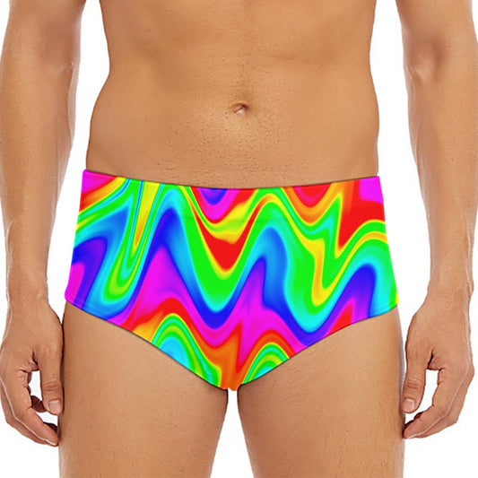 Psychedelic Rainbow Trippy Print Men's Triangle Swim Briefs