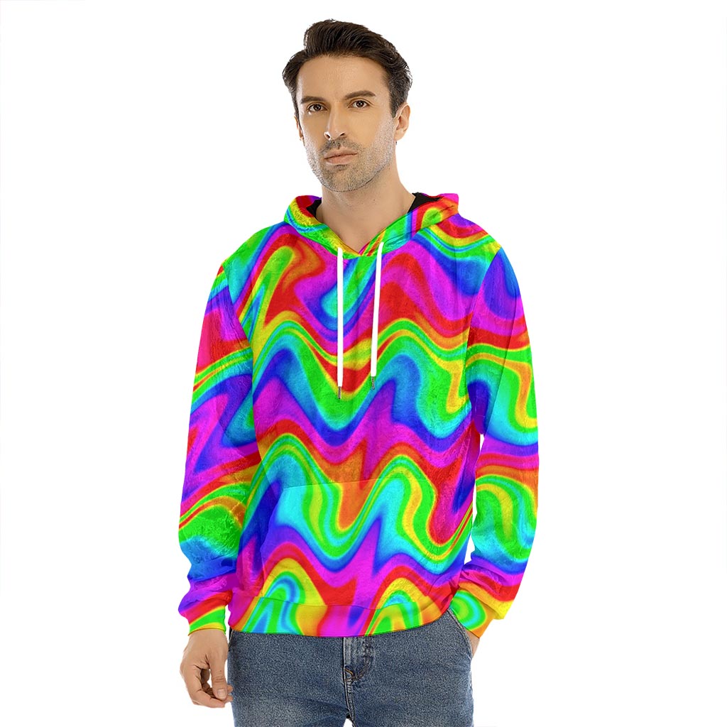 Psychedelic Rainbow Trippy Print Men's Velvet Pullover Hoodie