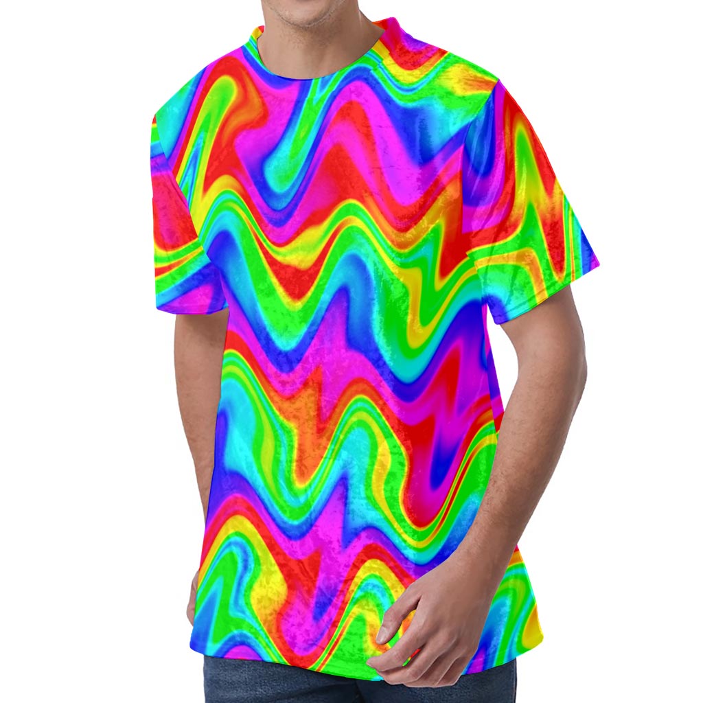 Psychedelic Rainbow Trippy Print Men's Velvet T-Shirt