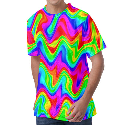 Psychedelic Rainbow Trippy Print Men's Velvet T-Shirt