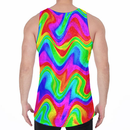 Psychedelic Rainbow Trippy Print Men's Velvet Tank Top
