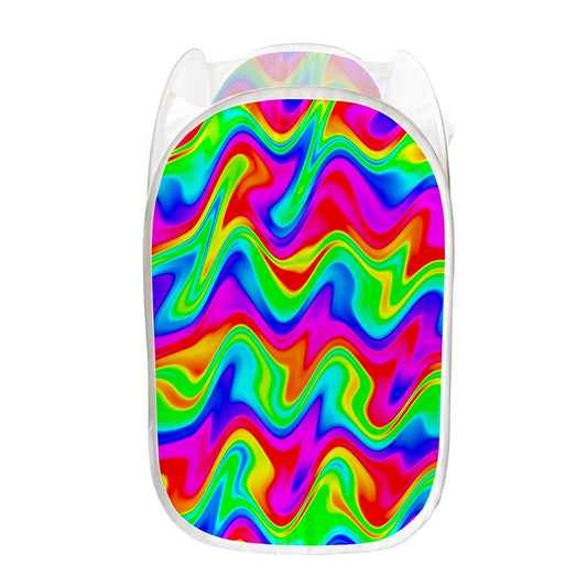 Psychedelic Rainbow Trippy Print Mesh Laundry Hamper