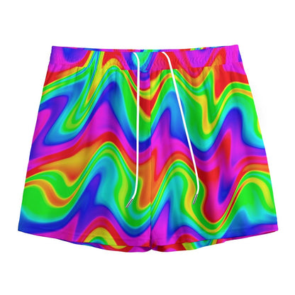 Psychedelic Rainbow Trippy Print Mesh Shorts