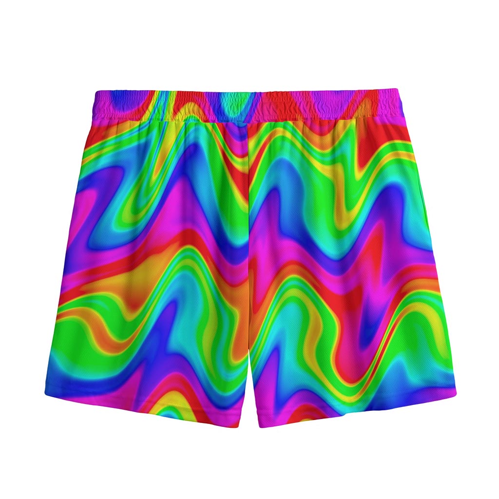 Psychedelic Rainbow Trippy Print Mesh Shorts