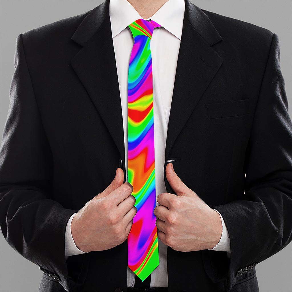 Psychedelic Rainbow Trippy Print Necktie