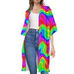 Psychedelic Rainbow Trippy Print Open Front Beach Cover Up