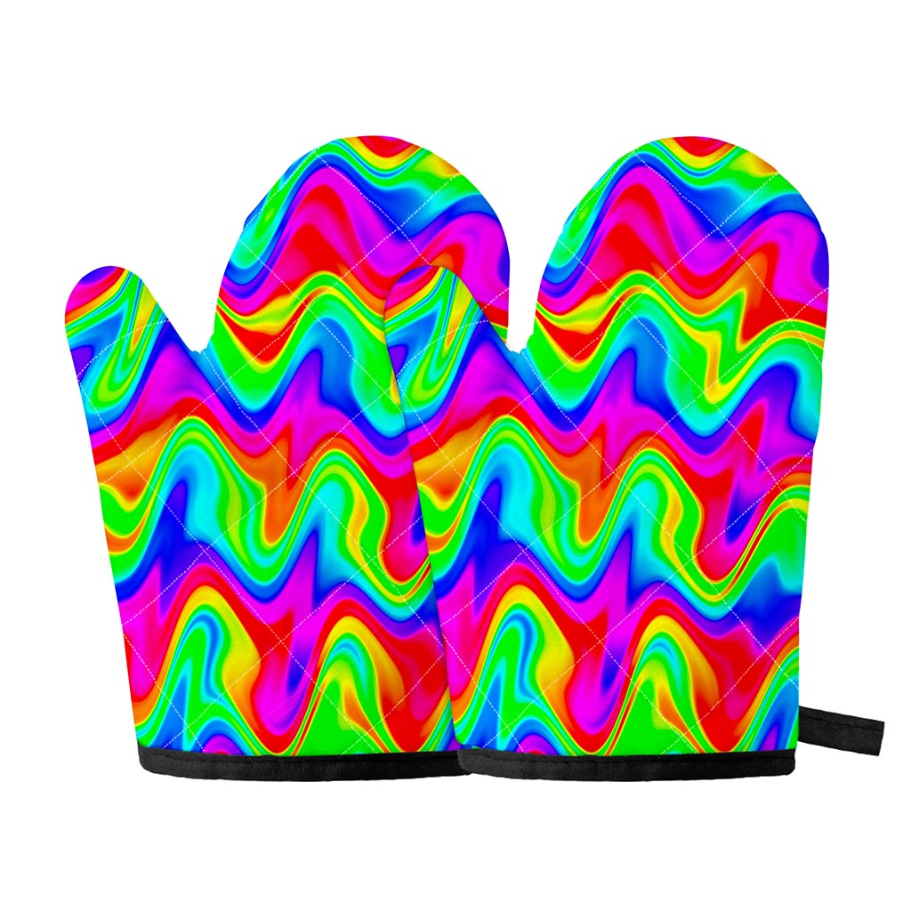 Psychedelic Rainbow Trippy Print Oven Mitts