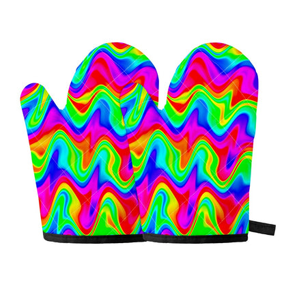 Psychedelic Rainbow Trippy Print Oven Mitts