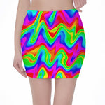Psychedelic Rainbow Trippy Print Pencil Mini Skirt
