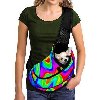 Psychedelic Rainbow Trippy Print Pet Sling Carrier