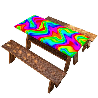 Psychedelic Rainbow Trippy Print Picnic Table Cover