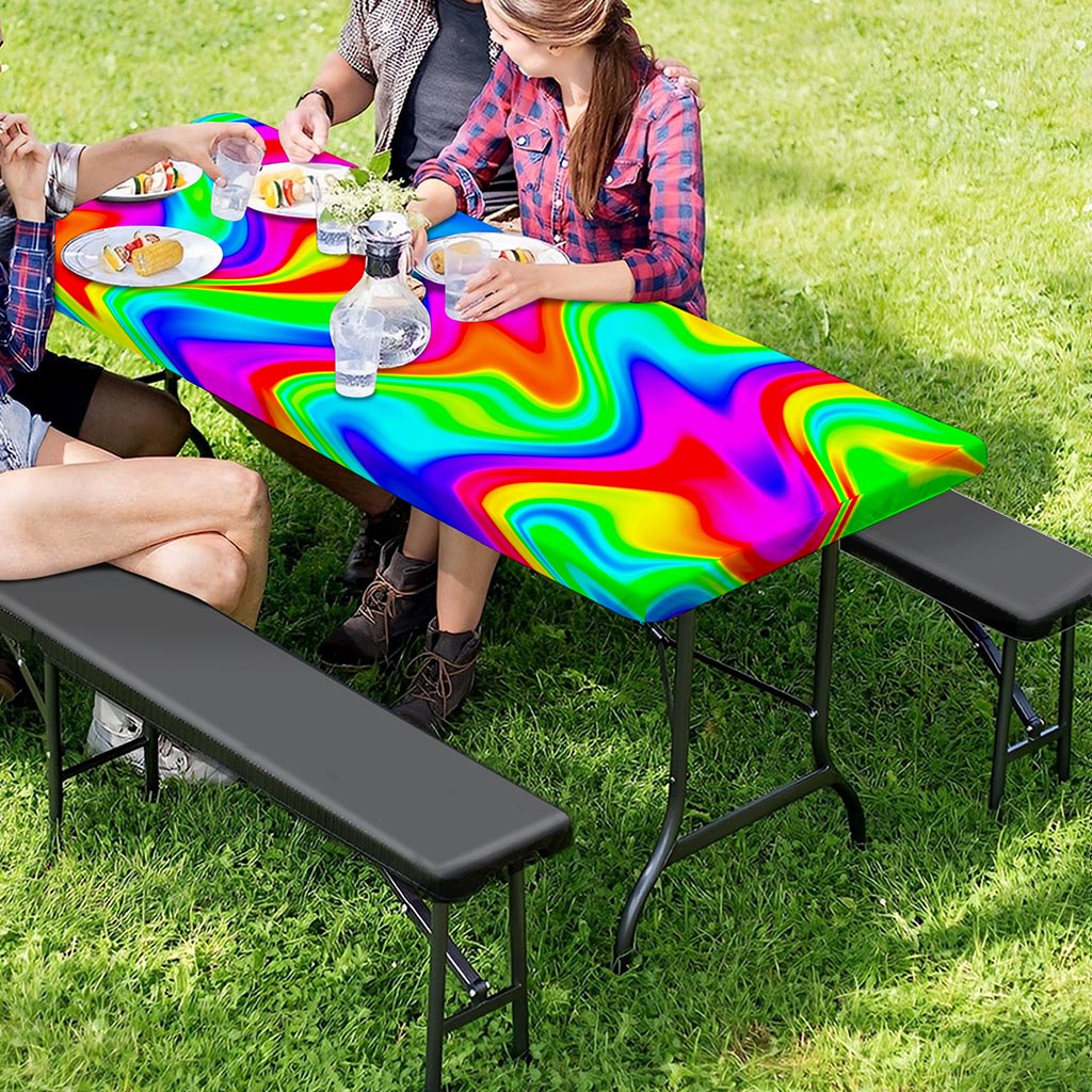 Psychedelic Rainbow Trippy Print Picnic Table Cover