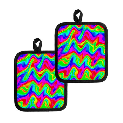 Psychedelic Rainbow Trippy Print Pot Holders