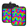 Psychedelic Rainbow Trippy Print Pot Holders With Pocket