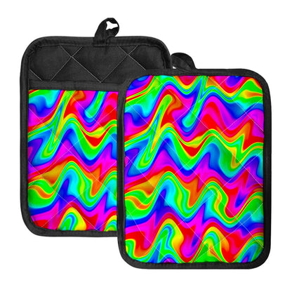 Psychedelic Rainbow Trippy Print Pot Holders With Pocket