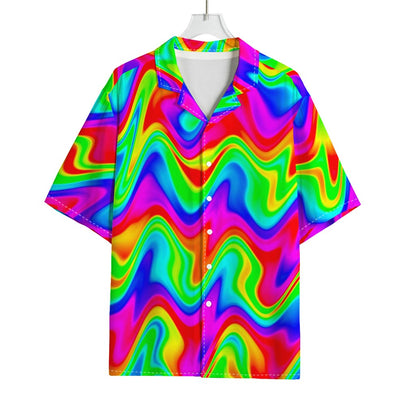 Psychedelic Rainbow Trippy Print Rayon Hawaiian Shirt