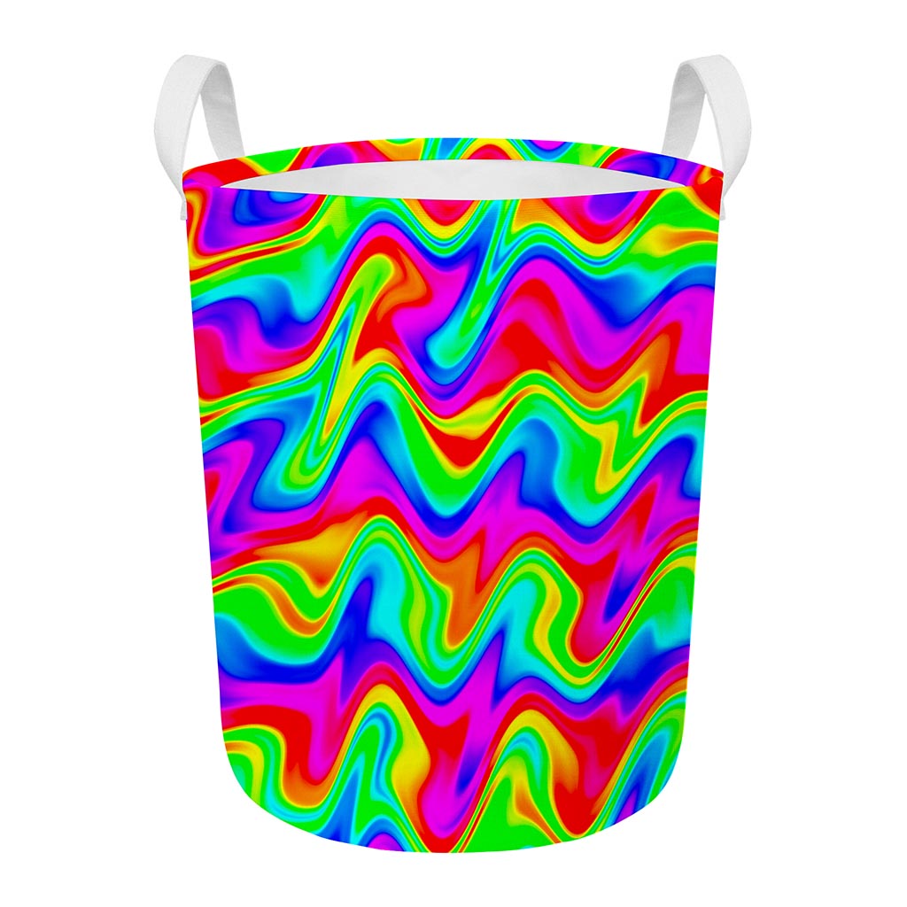 Psychedelic Rainbow Trippy Print Round Laundry Basket
