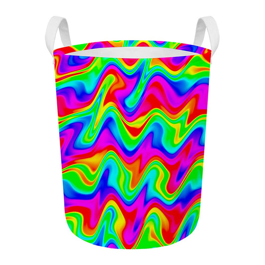 Psychedelic Rainbow Trippy Print Round Laundry Basket