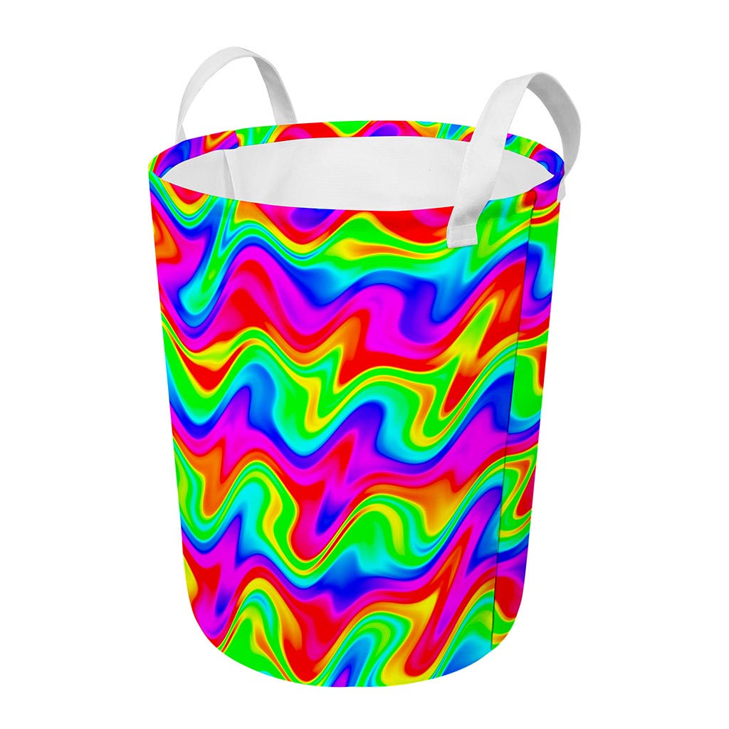 Psychedelic Rainbow Trippy Print Round Laundry Basket