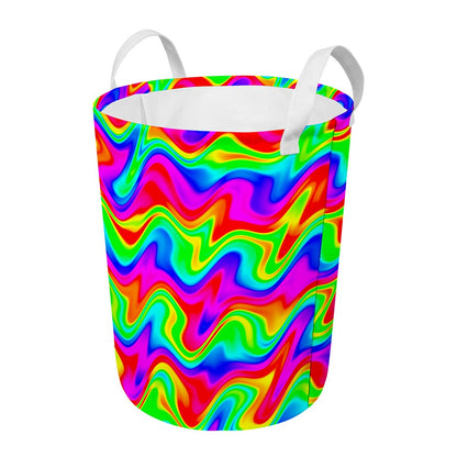 Psychedelic Rainbow Trippy Print Round Laundry Basket