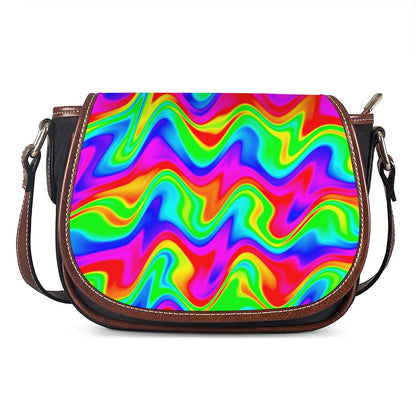 Psychedelic Rainbow Trippy Print Saddle Bag